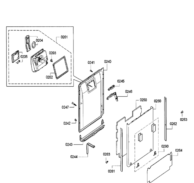 Door Diagram and Parts List for SPV5ES53UC 26 Bosch Dishwasher
