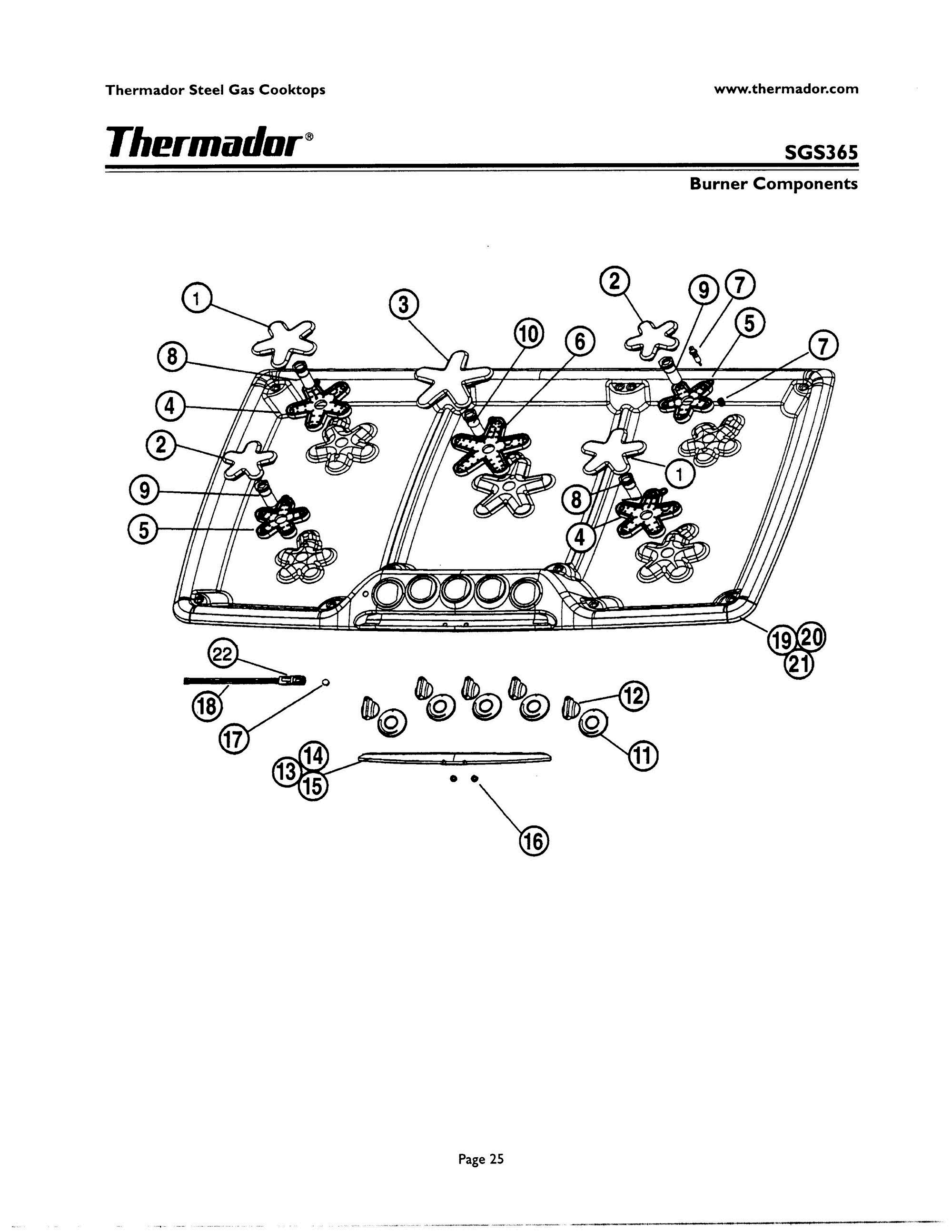 24 - BURNER COMPONENTS Diagram and Parts List for SGS365ZB  Bosch Range