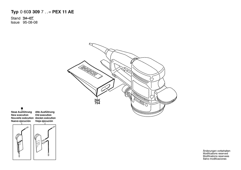 Section 2 Diagram and Parts List for PEX11AE 0603309738 Bosch Orbital or Palm Sander