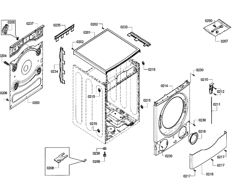 Cabinet Diagram and Parts List for WFVC6450UC 27 Bosch Washer
