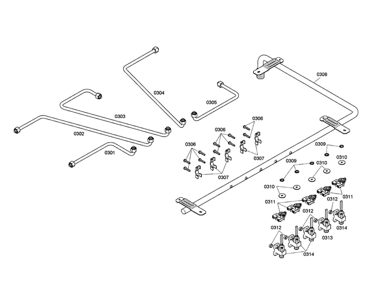 Valves/manifold Diagram and Parts List for NGM8654UC 01 Bosch Cooktop