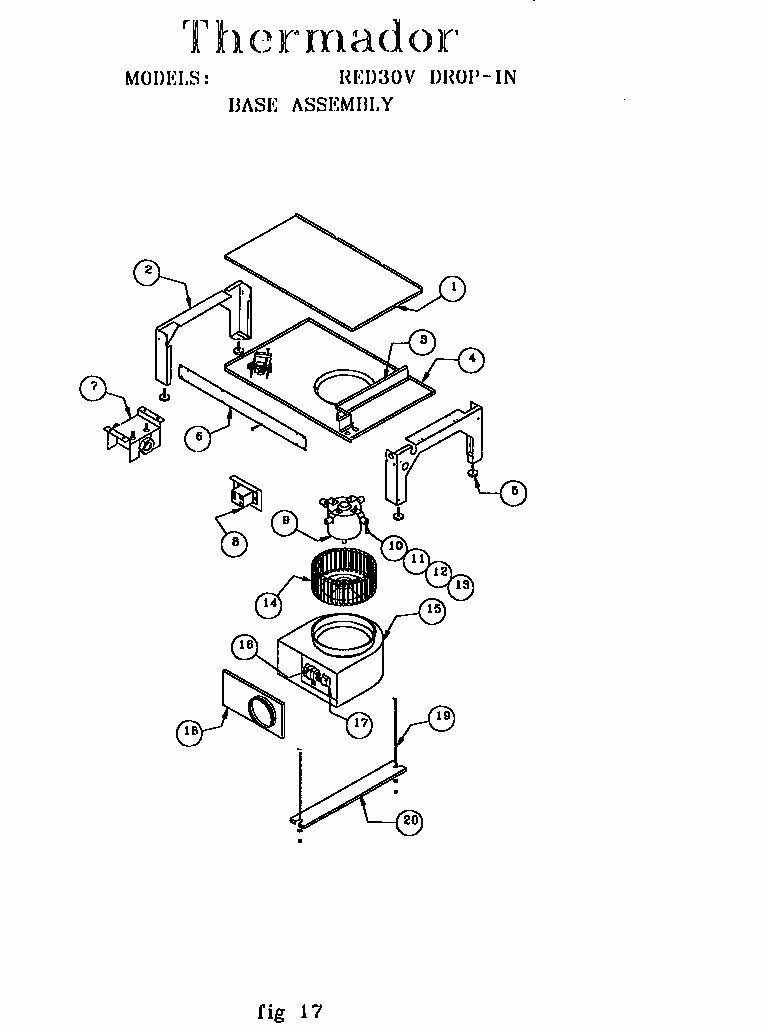 Base Assembly Diagram and Parts List for RED30VQRS 9708 & UP Thermador Range