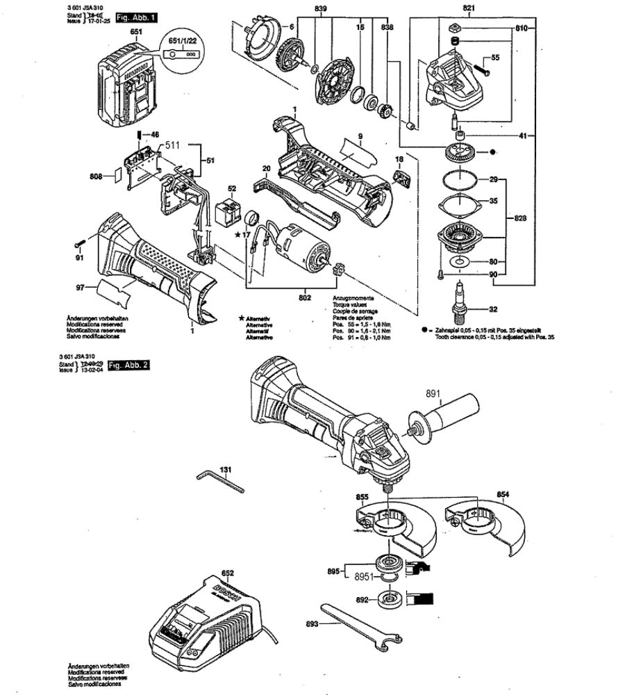 Grinder Angle Diagram and Parts List for GWS18V-50  Bosch Angle Grinder