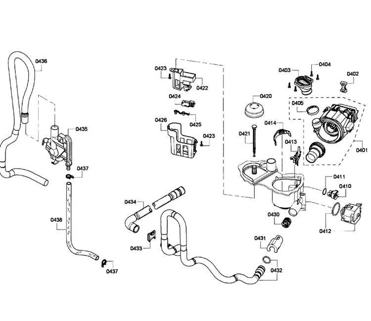 Pump Assy Diagram and Parts List for SHE4AM15UC 03 Bosch Dishwasher