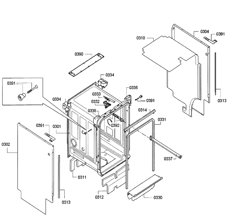Cabinet Diagram and Parts List for SPV5ES53UC 07 Bosch Dishwasher