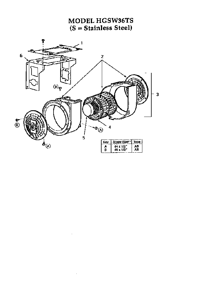 Blower Assembly Diagram and Parts List for HGSW  Thermador Range Hood