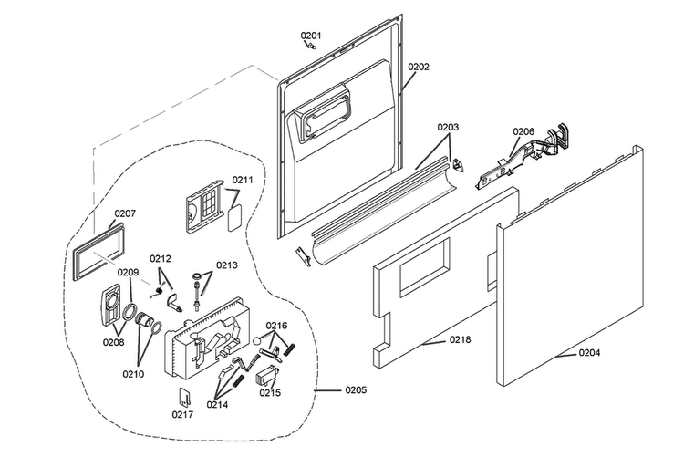 Door Assy Diagram and Parts List for SHU5302UC 14 Bosch Dishwasher