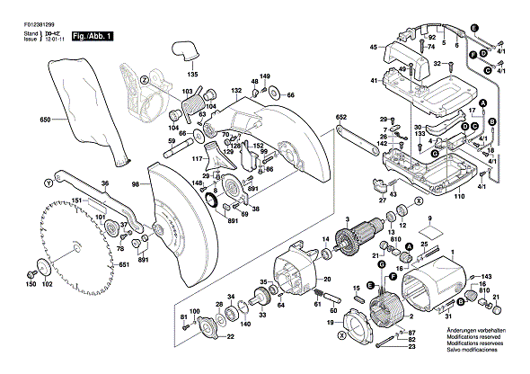 Bosch Hd3812type1 (F012381299) 1 Diagram and Parts List for HD3812 (TYPE 1)(F012381299) Bosch Circular Saw