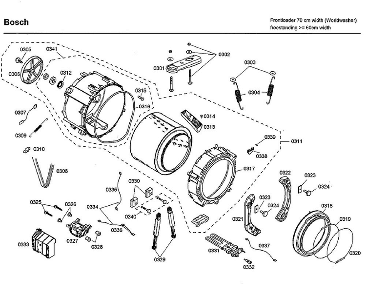 Tub Diagram and Parts List for WFMC8401UC 07 Bosch Washer