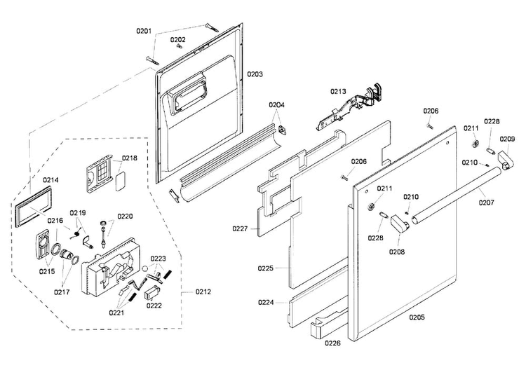 Door Diagram and Parts List for DWHD94EP 46 Thermador Dishwasher