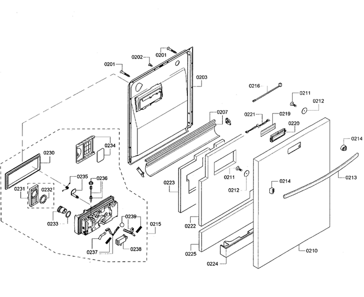 Door Assy Diagram and Parts List for SHX68R55UC 63 Bosch Dishwasher