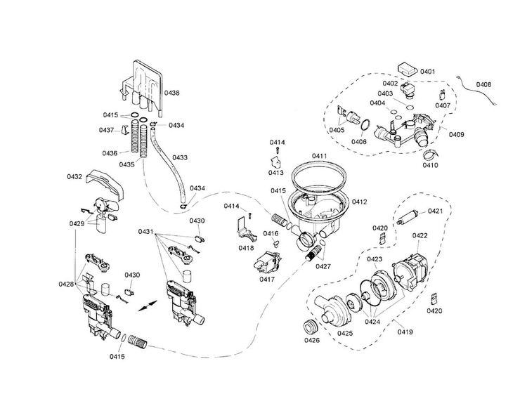 Component Assembly Diagram and Parts List for SHU43C07UC 17 Bosch Dishwasher