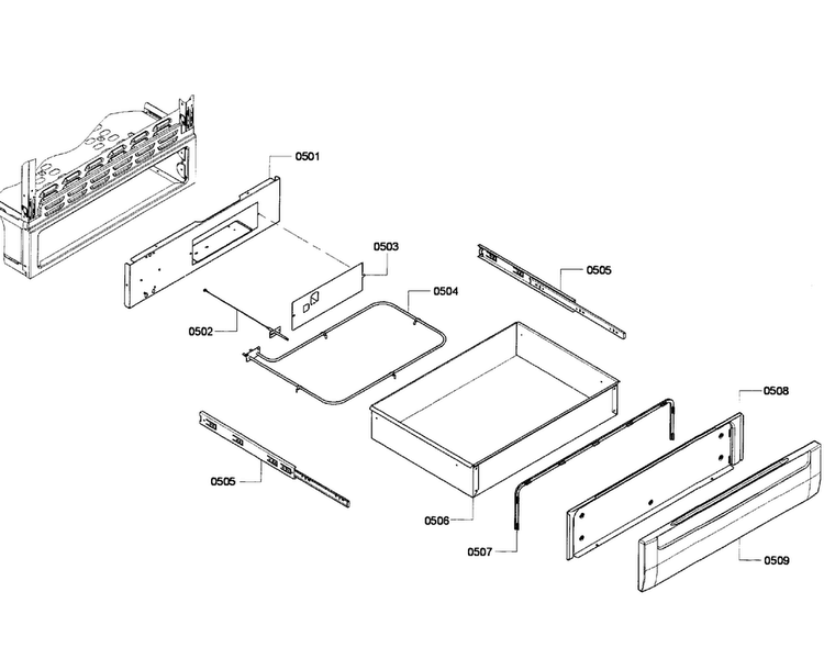 Drawer Assy Diagram and Parts List for HGS7282UC 04 Bosch Range