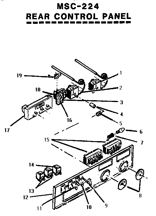 Rear Control Panel Diagram and Parts List for MSC124  Thermador Range