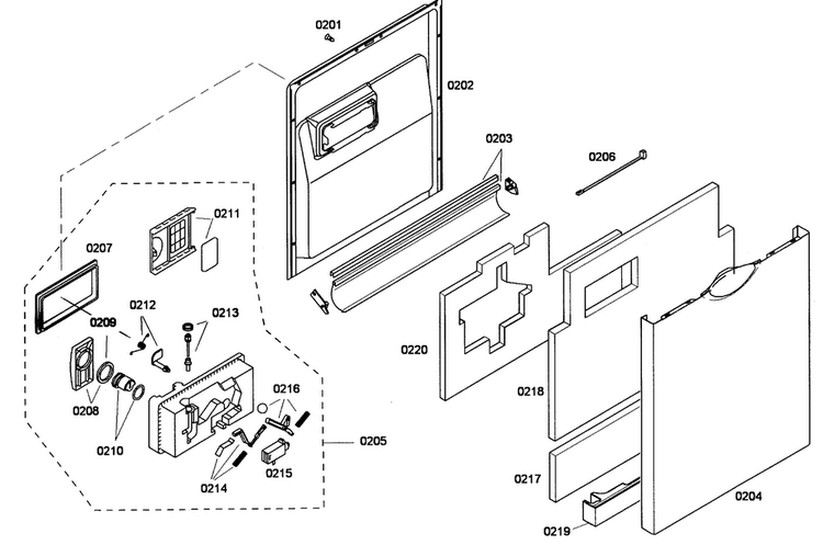 Door Assy Diagram and Parts List for SHE55M12UC 59 Bosch Dishwasher