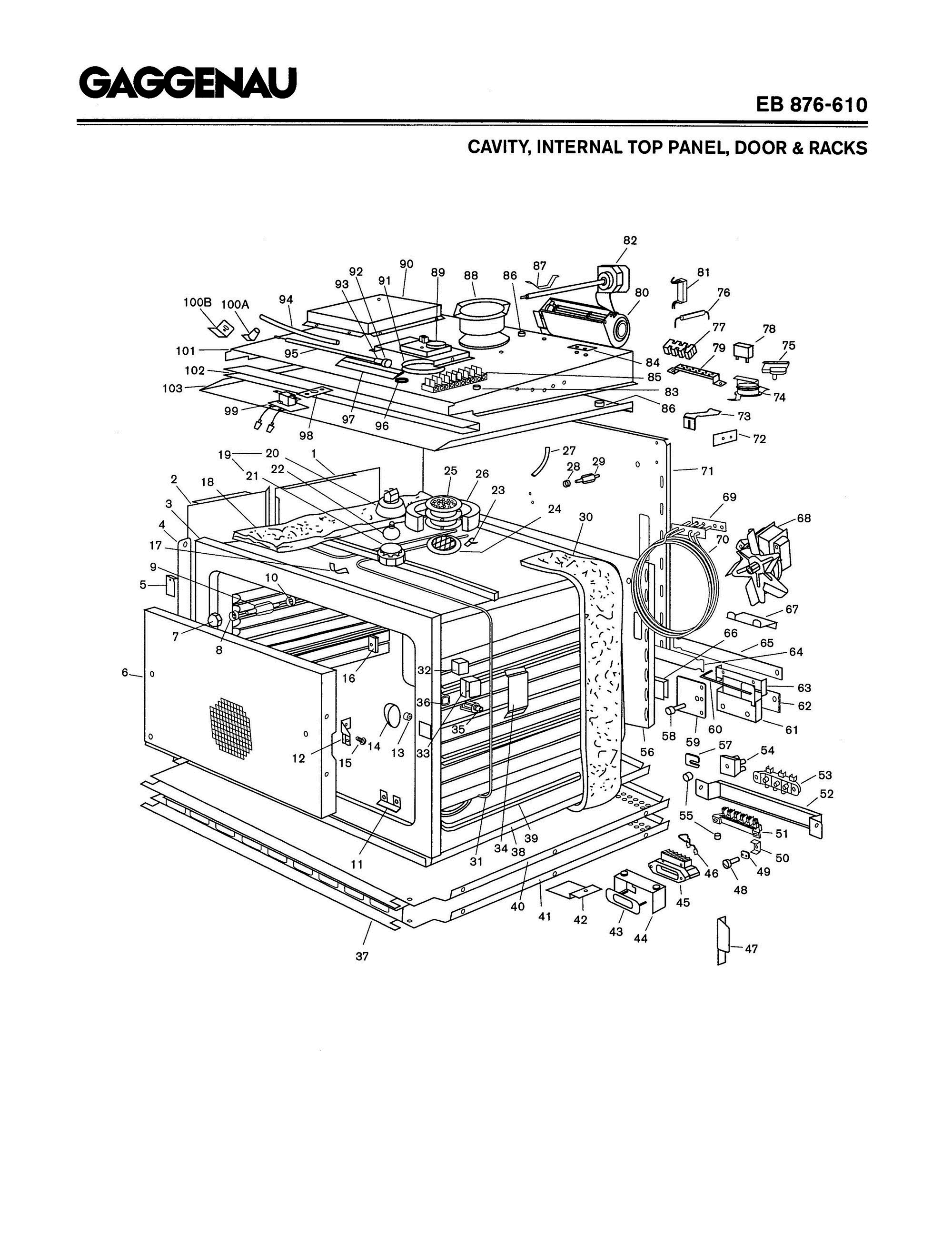 01 - CAVITY & INTERNAL TOP PANEL Diagram and Parts List for EB876-610  Bosch Range