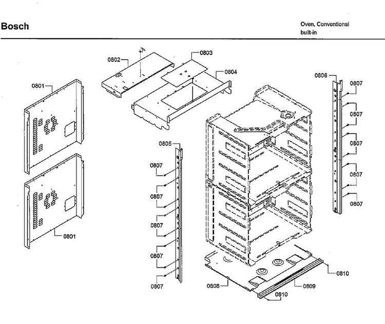Frame Diagram and Parts List for HBL8661UC 02 Bosch Wall Oven