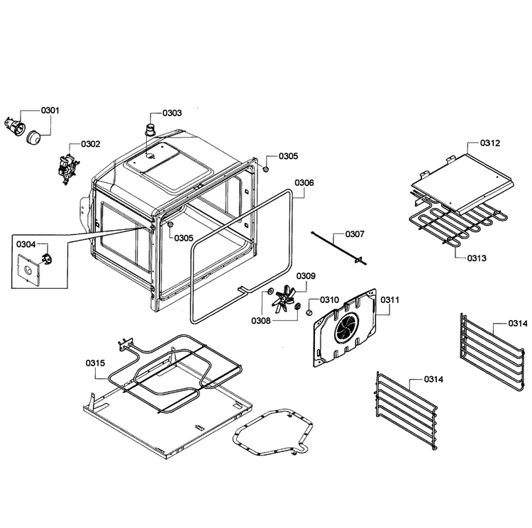 Conv Oven Diagram and Parts List for HBN3550UC 09 Bosch Wall Oven