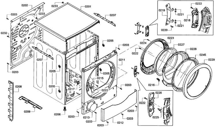 Cabinet Diagram and Parts List for WTVC553CUC 10 Bosch Dryer