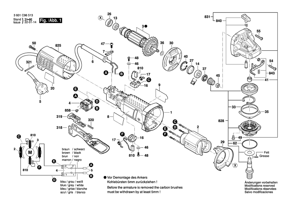 Page 1 Diagram and Parts List for GWS10-450P 3601C96513 Bosch Angle Grinder