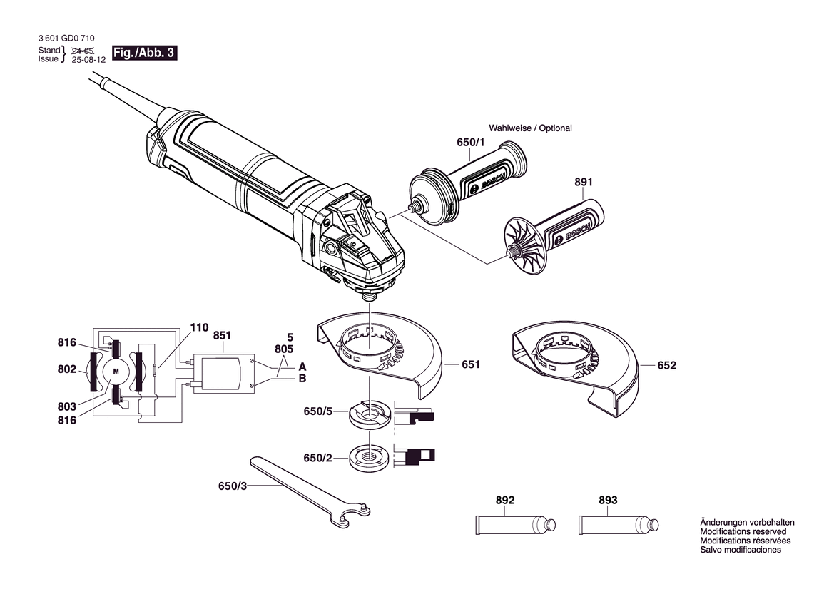 Figure 17 Diagram and Parts List for 3601GD0710 GWS14-50B Bosch Angle Grinder