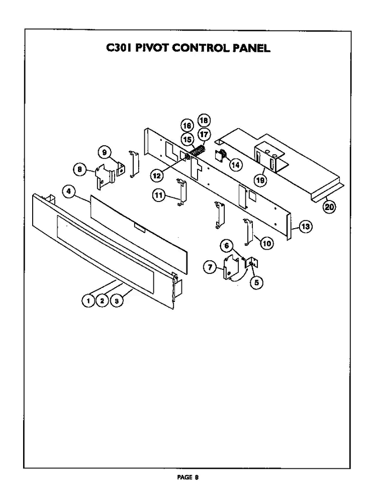 C301 Pivot Control Panel Diagram and Parts List for C301U  Thermador Range
