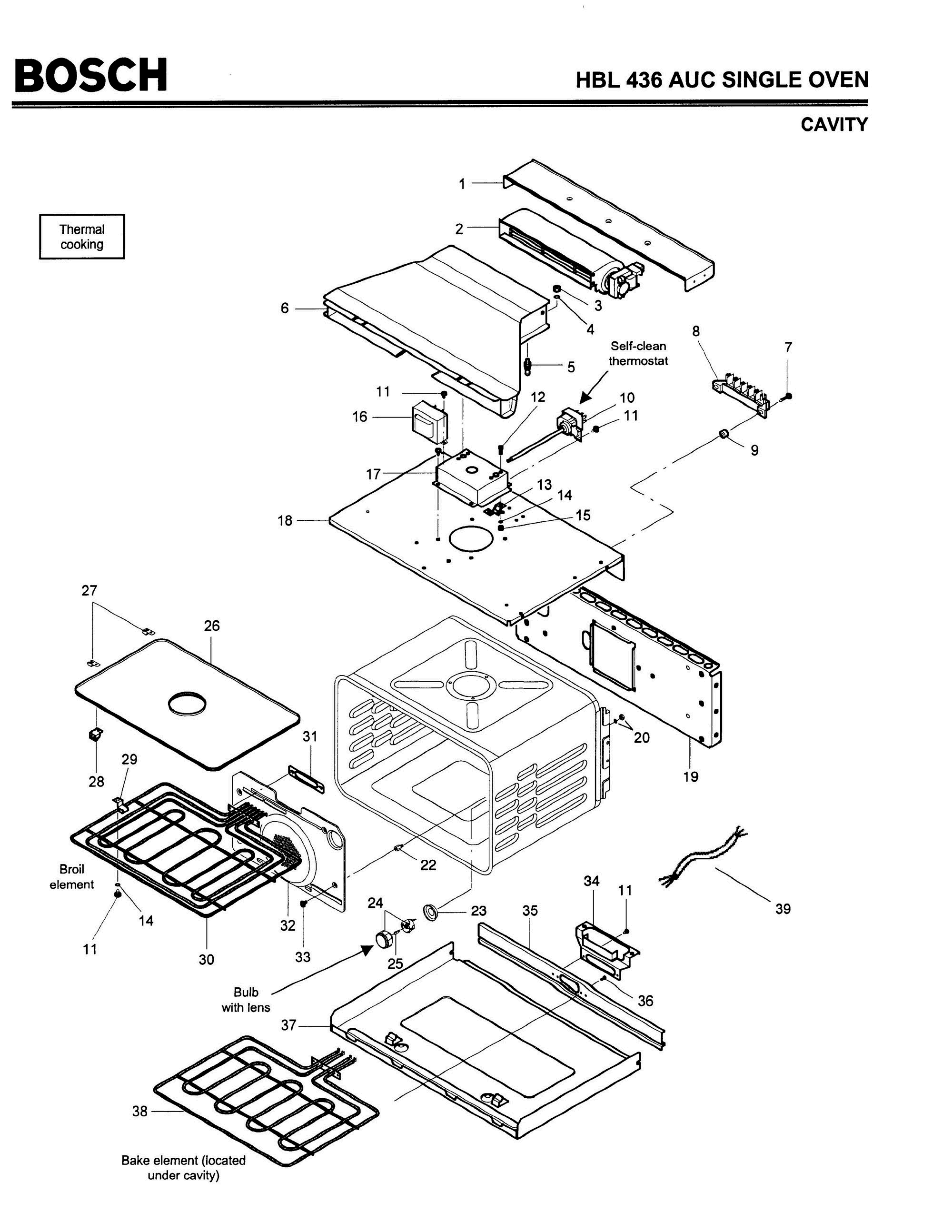 02 - CAVITY Diagram and Parts List for HBL436AUC(FD8202-)  Bosch Wall Oven