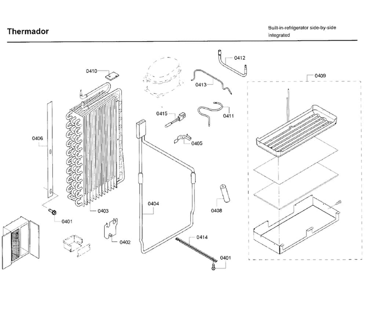 Evap Asy Diagram and Parts List for T42BD820NS 02 Thermador Refrigerator