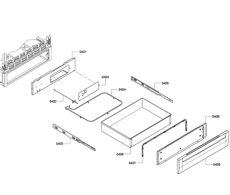 Drawer Assy Diagram and Parts List for HES7282U 05 Bosch Range