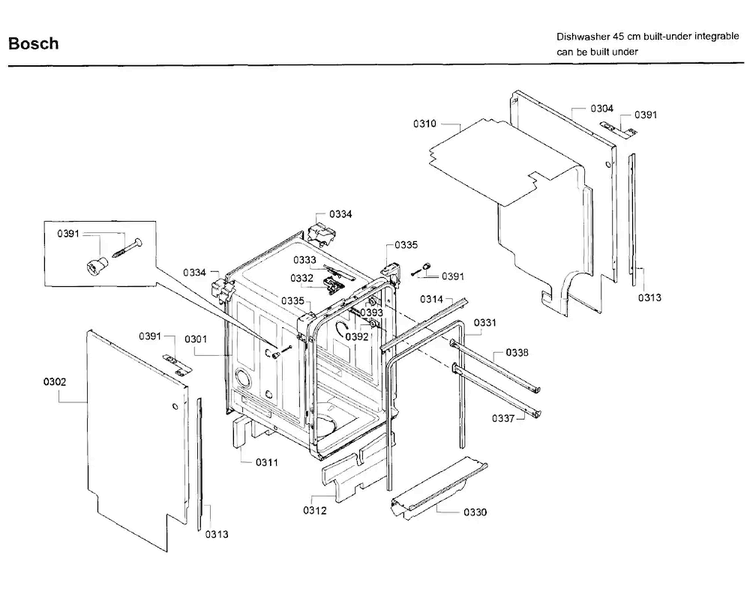 Frame Diagram and Parts List for SPX68U55UC 37 Bosch Dishwasher