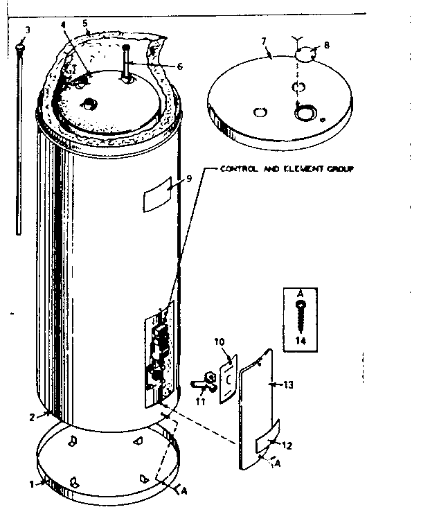 Non-functional Replacement Parts Diagram and Parts List for 15332041  Kenmore Water Heater