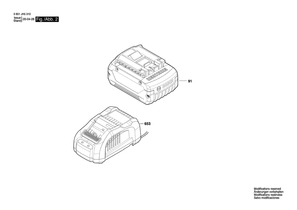 Page 2 Diagram and Parts List for GSB18V-490 3601JH5310 Bosch Electric Drill