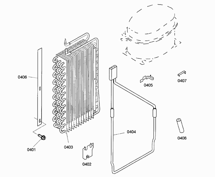 Evaporator Diagram and Parts List for KBUIT4875E01  Thermador Refrigerator