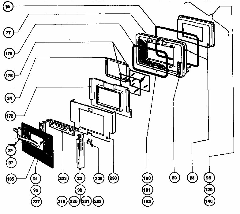 Main Oven Door Assembly Diagram and Parts List for REF30Q  Thermador Range