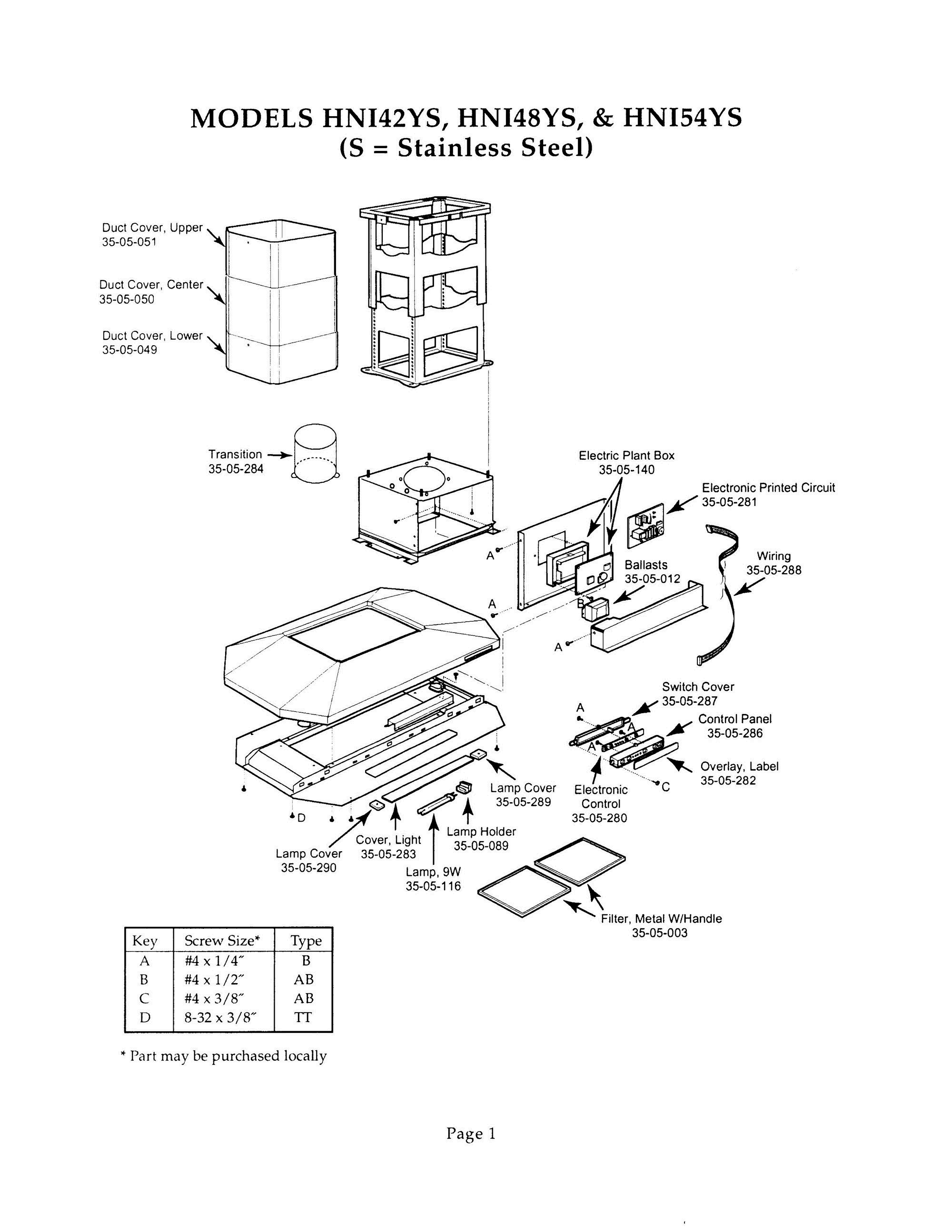 01 - HOOD Diagram and Parts List for HNI48YS  Bosch Range Hood