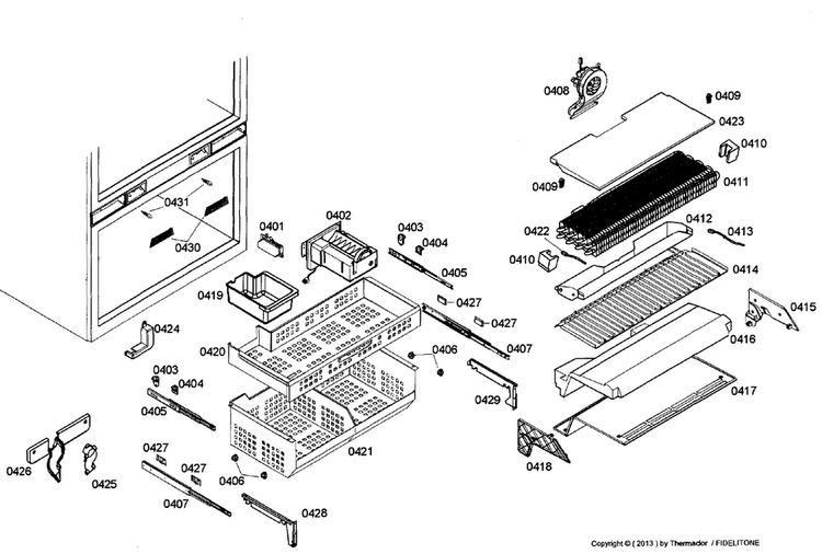 Freezer Assy Diagram and Parts List for T36IT71NNP 31 Thermador Refrigerator
