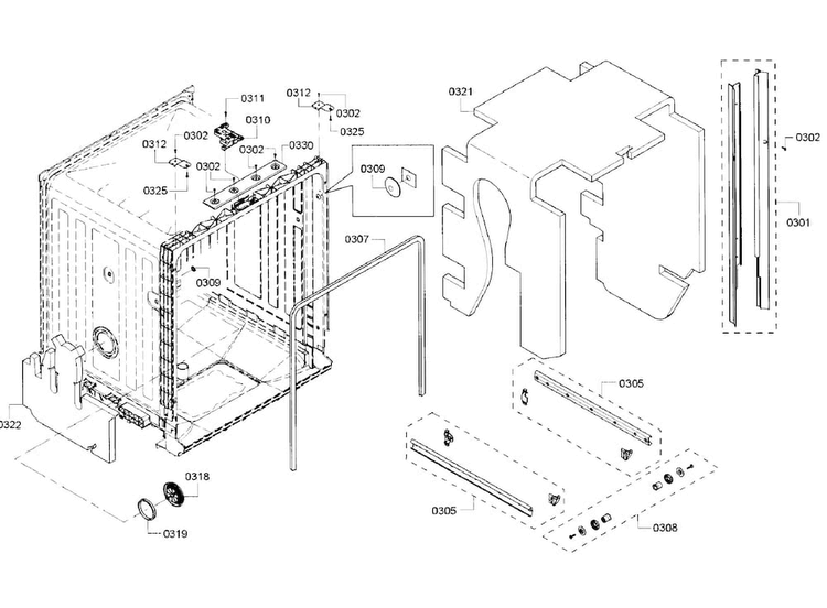 Cabinet Diagram and Parts List for SHX3AR72UC 19 Bosch Dishwasher