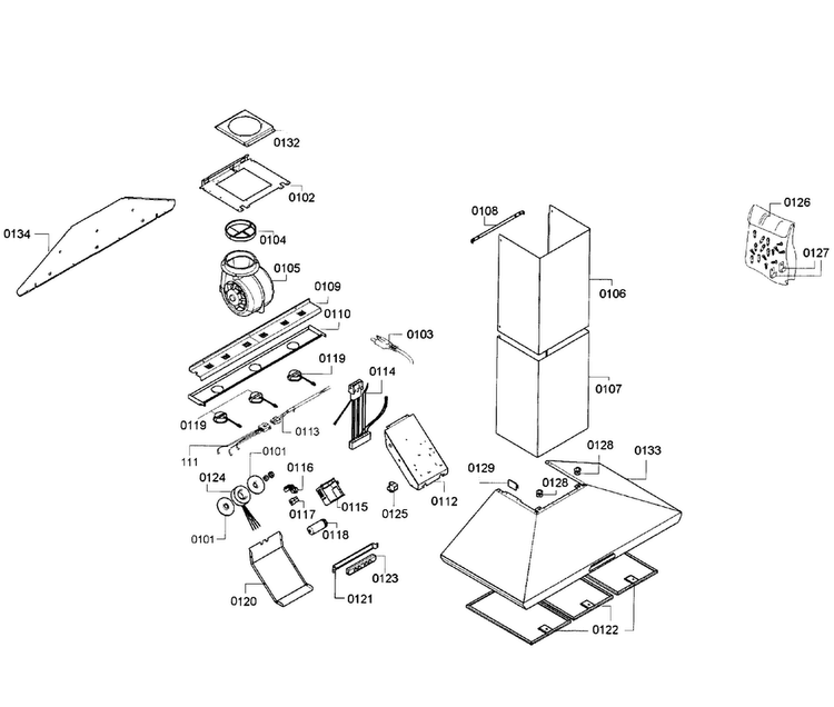 Range Hood Diagram and Parts List for HMCB42FS 02 Thermador Range Hood
