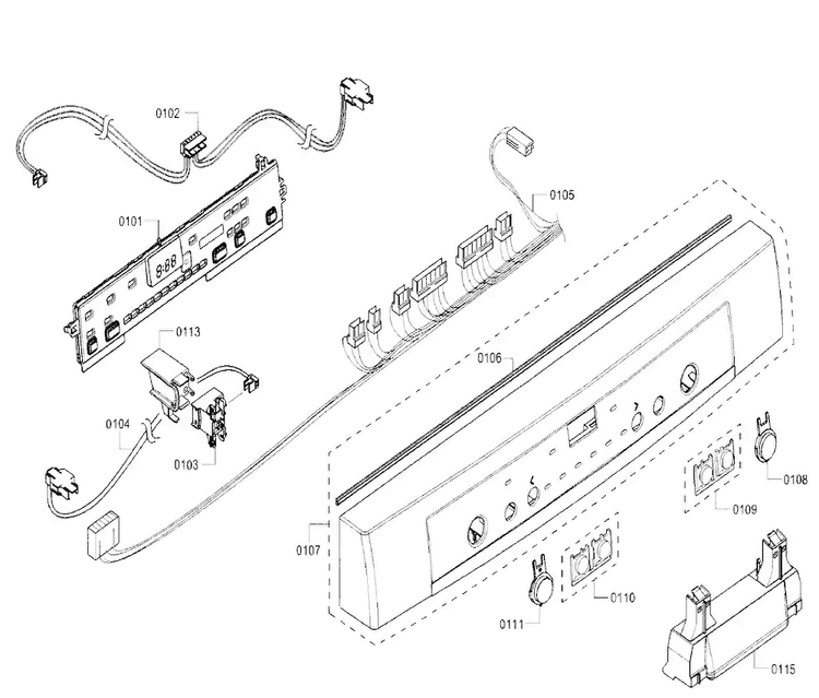 Control Panel Diagram and Parts List for SHE3ARF6UC 21 Bosch Dishwasher