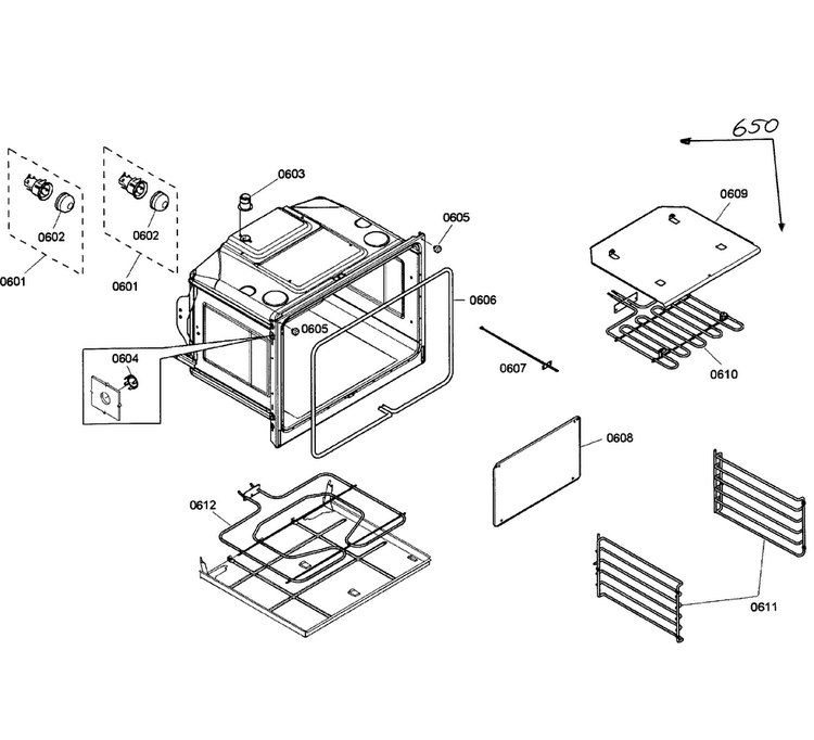 Oven Lower Diagram and Parts List for HBL5660UC 04 Bosch Wall Oven