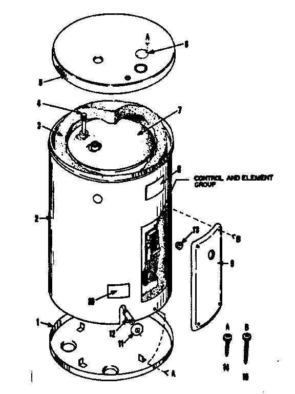 Non-functional Replacement Parts Diagram and Parts List for 15332121  Kenmore Water Heater