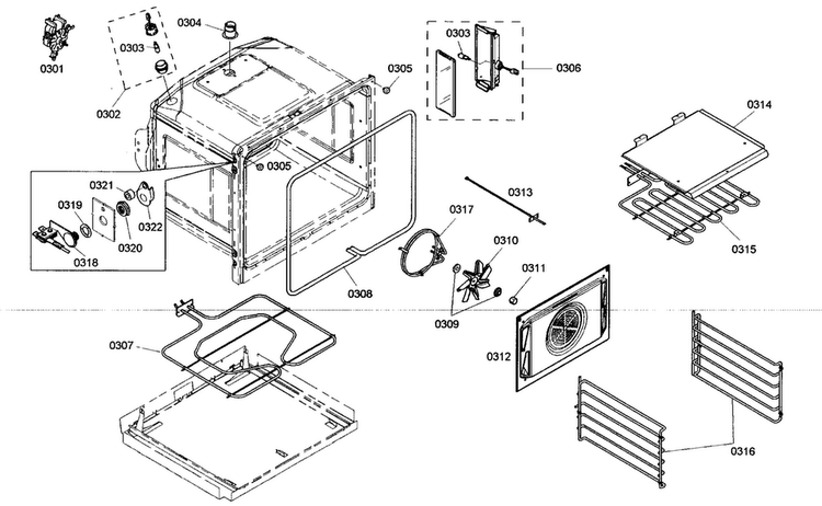 Cabinet Parts Diagram and Parts List for ME271EB01  Thermador Wall Oven