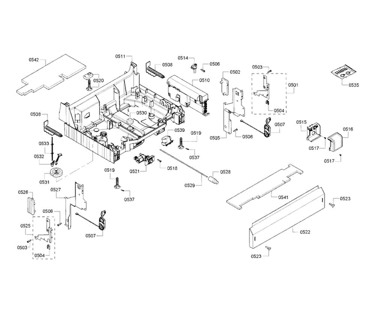 Base Assy Diagram and Parts List for SHE55RF5UC 69 Bosch Dishwasher