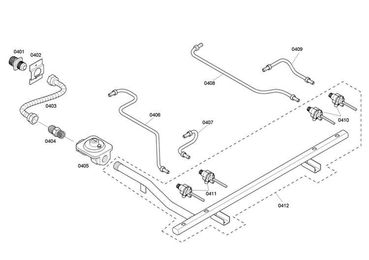 Manifold Diagram and Parts List for PRD304EHC 04 Thermador Range