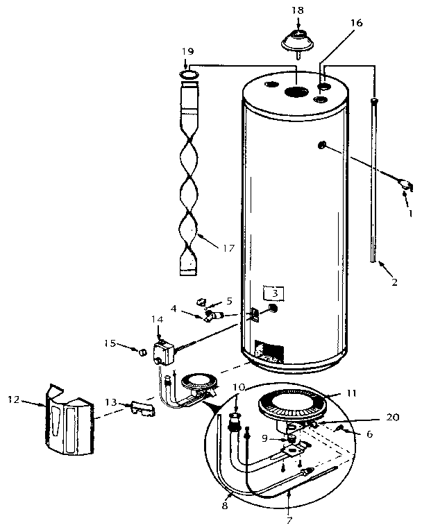 Replacement Parts Diagram and Parts List for 153335502  Kenmore Water Heater