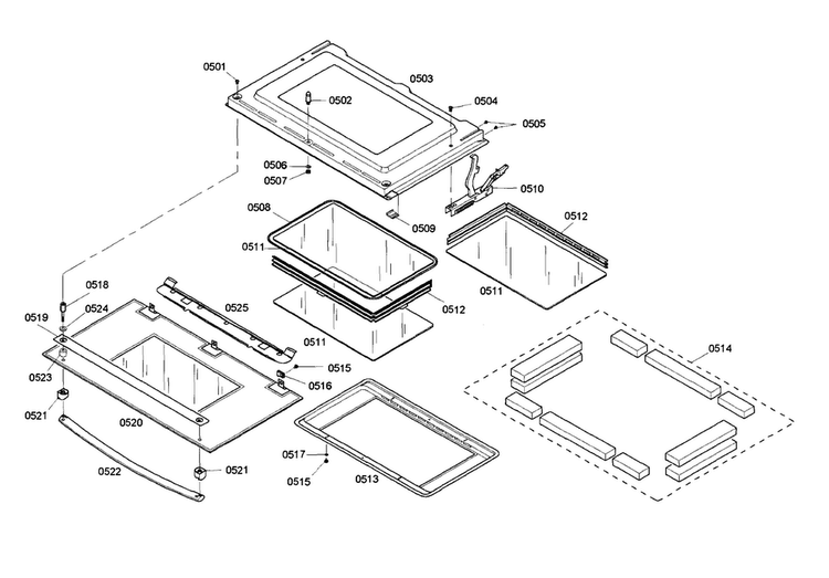 Door Diagram and Parts List for HBL752AUC 02 Bosch Wall Oven