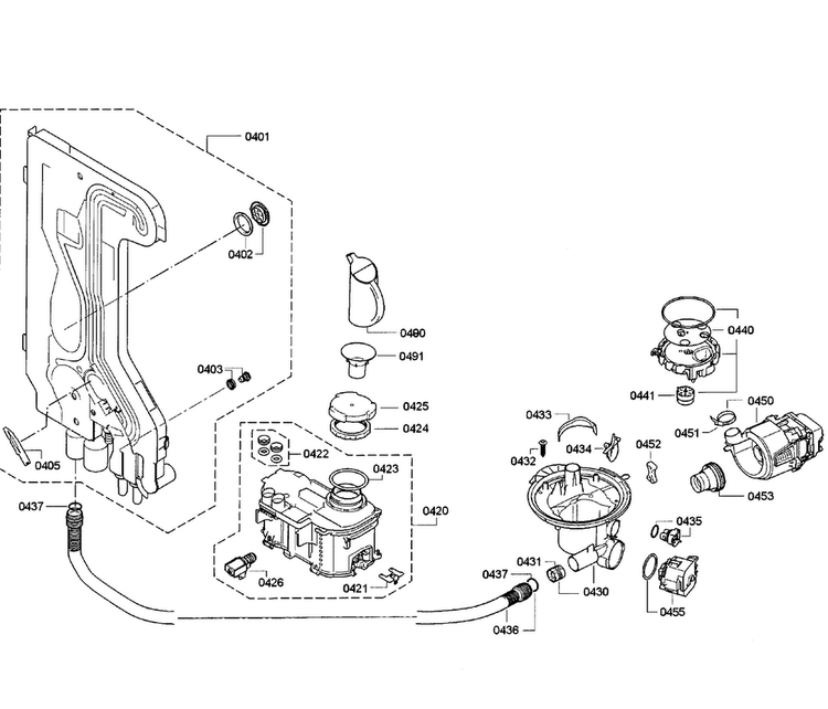 Pump Assy Diagram and Parts List for SGE63E06UC 50 Bosch Dishwasher
