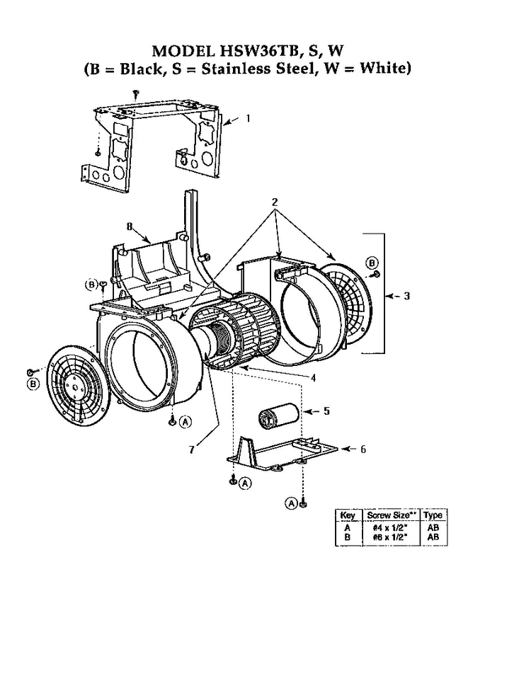 Blower Assembly Diagram and Parts List for HSW  Thermador Range Hood