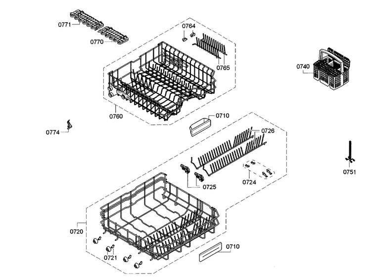 Rack Diagram and Parts List for SGX68U55UC A3 Bosch Dishwasher