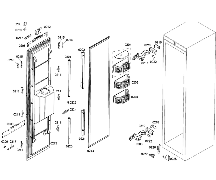 Door Assy Diagram and Parts List for T18ID80NLP 99 Thermador Freezer
